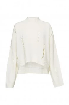 French Connection Nixo Knit Distressed High Neck Jumper Winter White