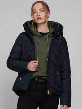 Barbour International Motegi Faux Fur Lined Hood Quilted Jacket - Black, Size 14, Women