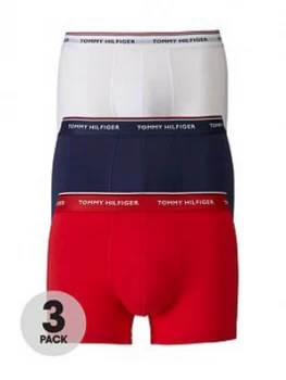 Tommy Hilfiger 3 Pack Premium Essentials Trunks - Red/White/Navy, White/Navy/Red Size M Men