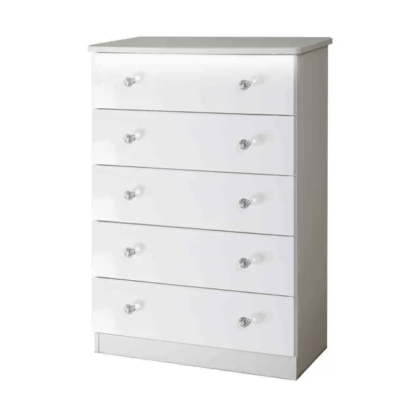 Welcome Furniture Ready Assembled Lumiere 5 Drawer Chest With LED Lights In White Gloss