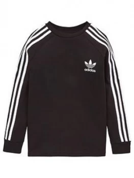 Boys, adidas Originals Childrens Three Stripes Long Sleeve Sweat Top - Black, Size 7-8 Years