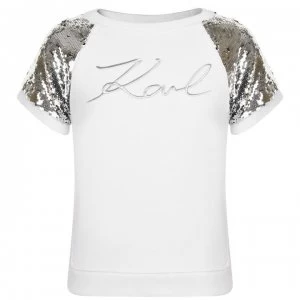 Karl Lagerfeld Children Girls Sequin Short Sleeve T Shirt - White 10B