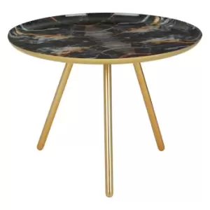 Faux Marble Side Table with Gold Accents