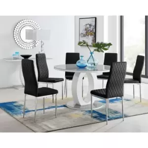 Furniturebox UK - Furniturebox Giovani Grey 120cm Round Dining Table and 6 Black Velvet Milan Dining Chairs With Silver Legs