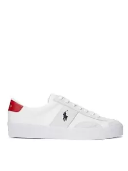 Polo Ralph Lauren Sayer Canvas & Suede Trainers, White / Red, Size 9, Men