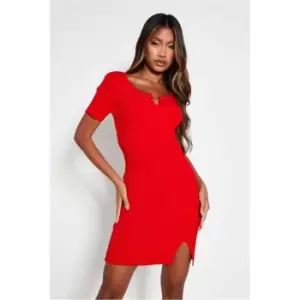 I Saw It First Red Ribbed Bar Detail Knitted Dress - Red