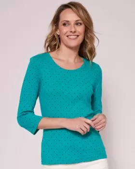 Cotton Traders Womens Wrinkle Free ¾ Sleeve Spot Jersey Top in Green