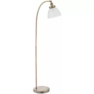 Curved Arm Floor Lamp Antique Brass Tall Free Standing Metal Retro Reading Light