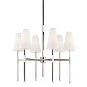 Bowery 6 Light Chandelier Polished Nickel, Linen