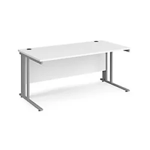 Rectangular Straight Desk White Wood Cable Managed Legs Silver Maestro 25 1600 x 800 x 725mm