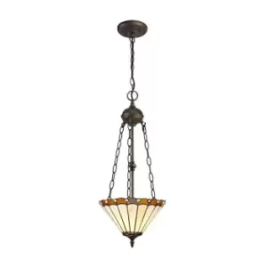 Luminosalighting - Luminosa Lighting - 2 Light Uplighter Ceiling Pendant E27 With 30cm Tiffany Shade, Amber, Crystal, Aged Antique Brass