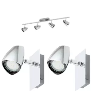 Quad Ceiling Spot Light & 2x Matching Wall Lights Modern Chrome Adjustable Shade