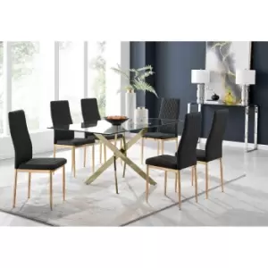 Furniture Box Leonardo 6 Gold Dining Table and 6 Black Gold Leg Milan Chairs