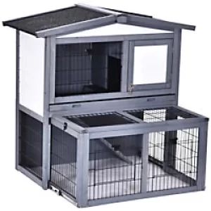 PawHut Rabbit Hutch Grey, White 900 mm x 1015mm x 1000 mm