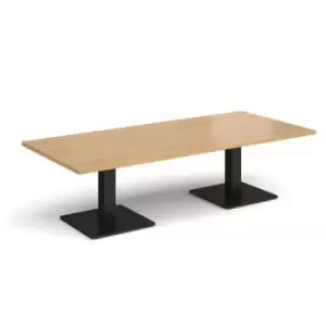 Brescia rectangular coffee table with flat square Black bases 1800mm x 800mm - oak