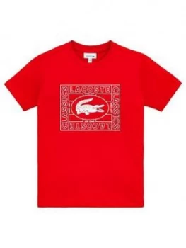 Lacoste Boys Short Sleeve Croc Logo T-Shirt - Red, Size 8 Years