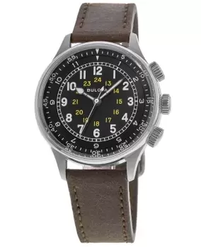 Bulova A-15 Pilot Black Dial Brown Leather Strap Mens Watch 96A245 96A245