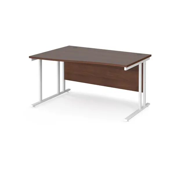 Maestro 25 Wave Desk White Frame and Walnut Table Top - Left Hand - 1400mm