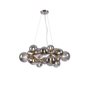 Marshall Circular Ceiling Pendant, 16 Light G9, Satin Nickel, Smoke Plated Glass