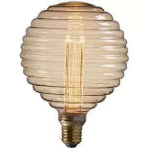 Amber Tinted Ribbed Glass Lamp - 2.5W E27 LED Light Bulb - 1800k Warm White