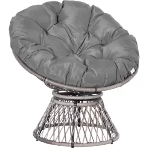 Outsunny 360° Swivel Rattan Papasan Moon Bowl Chair Round Outdoor w/ Padded-Grey - Grey