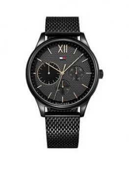 Tommy Hilfiger Black And Gold Detail Multi Dial Black Ip Stainless Steel Mesh Strap Watch