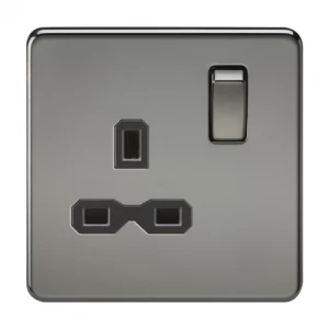 KnightsBridge 1G DP 13A Screwless Black Nickel 230V UK 3 Pin Switched Electrical Wall Socket - White Insert