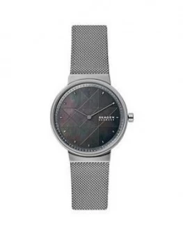 Skagen Grey Dial Grey Ip Stainless Steel Mesh Strap Ladies Watch