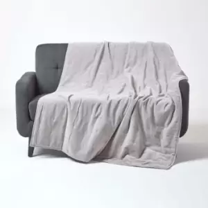 Light Grey Velvet Quilted Throw, 150 x 200cm - Grey - Homescapes