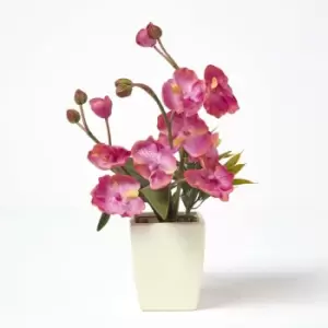 Homescapes - Dark Pink Phalaenopsis Artificial Orchid in Cream Pot, 40cm Tall - Pink - Pink - Pink