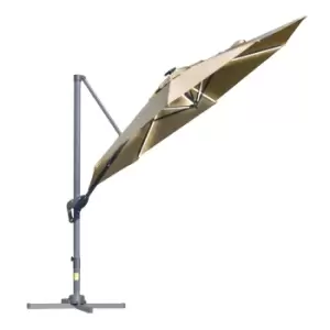 Outsunny 3m Cantilever Parasol w/ Solar LED Lights - Khaki