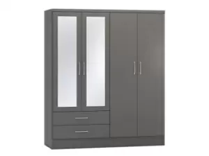 Seconique Nevada Matt Grey 4 Door 2 Drawer Mirrored Wardrobe