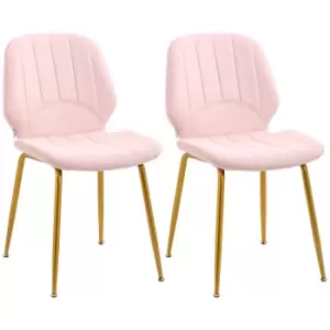 HOMCOM Velvet Dining Chairs Set of 2, 2 Piece Dining Room Chairs with Backrest, Padded Seat and Steel Legs, Pink