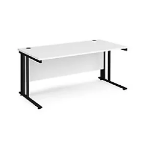 Rectangular Straight Desk White Wood Cable Managed Legs Black Maestro 25 1600 x 800 x 725mm