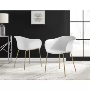 Furniturebox UK - Set of 2 Furniturebox Harper White Dining Chair Gold Legs Modern Minimalist Industrial Chic Plastic Streamline Powder Coated