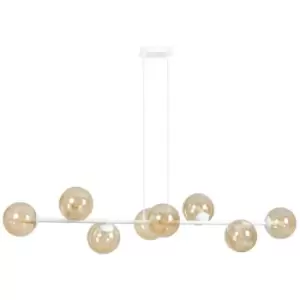 Emibig Rossi White Globe Pendant Ceiling Light with Amber Glass Shades, 8x E14