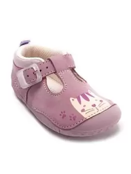 Start-rite Cuddle Cat Soft Purple Nubuck Leather Cat Print T-Bar Buckle Baby Shoes - Purple, Lilac, Size 4 Older