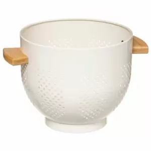 Hahn Metal 20cm Colander/Strainer with wood handle - White