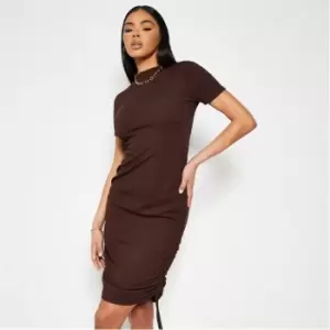 I Saw It First Rib Ruched Side Bodycon Mini Dress - Brown