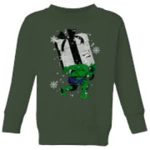 Marvel The Incredible Hulk Christmas Present Kids Christmas Sweatshirt - Forest Green - 3-4 Years