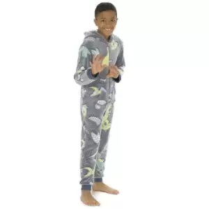 Follow That Dream Kids Glow In Dark Dinosaurs Onesie (9-10 Years) (Grey)