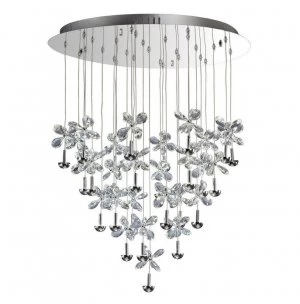 Ceiling Cluster Pendant Round 28 Light 4000K LED Polished Chrome, Crystal