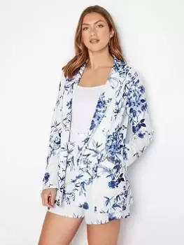 Long Tall Sally Blue Floral Print Scuba Blazer, White, Size 14, Women