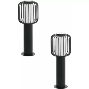 Loops - 2 pack IP44 Outdoor Pedestal Light Black Steel 1x 28W E27 Wall Gate Lamp