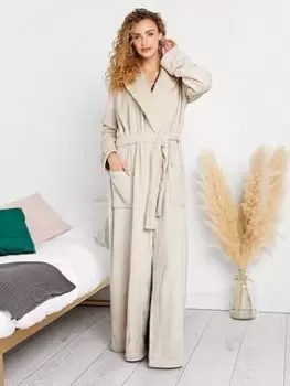 Long Tall Sally Linear Clipped Shawl Collar Robe - Champagne, Natural, Size 14-16, Women