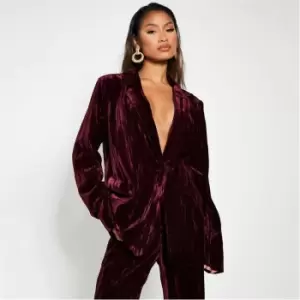 I Saw It First Textured Velvet Oversized Blazer - Red