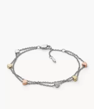 Fossil Women Heart Tri-Tone Steel Double-Chain Bracelet