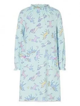 Monsoon Girls Unicorn Print Nightie - Aqua, Size 5-6 Years, Women