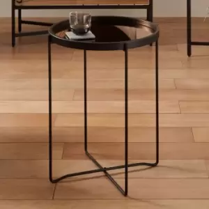 Matt Black Wood & Metal Side Table Copper Glass