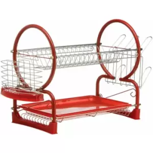 Premier Housewares - Red Enamel Coated Frame 2 Tier Dish Drainer